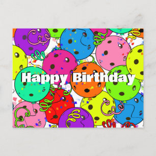 Pickleball Geburtstag Bunte Luftballons und Konfet Postkarte