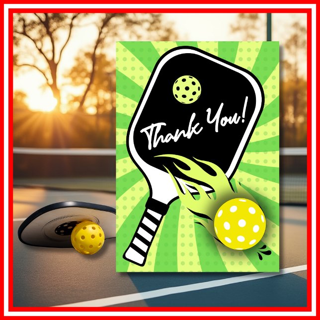 Pickleball Geburtstag RETRO Streifen Grüne Sportar Dankeskarte (Pickleball Birthday RETRO Stripes Green Sports Thank You Card)
