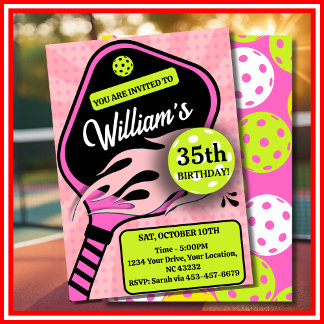Pickleball Geburtstag RETRO Streifen Pink Sport Einladung