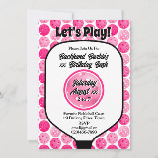 Pickleball Geburtstagsparty Pink White Foto Einladung
