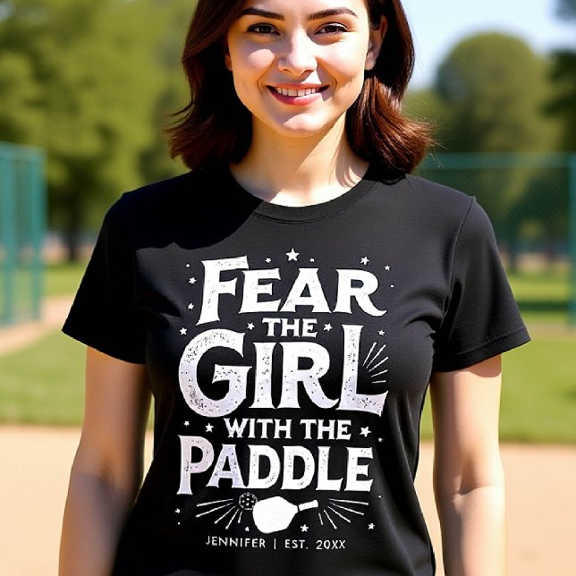 Pickleball Gift Funny Typografy Personalisiert T-Shirt (pickleball gift personalized shirt women black white typography paddle ball birthday christmas club)