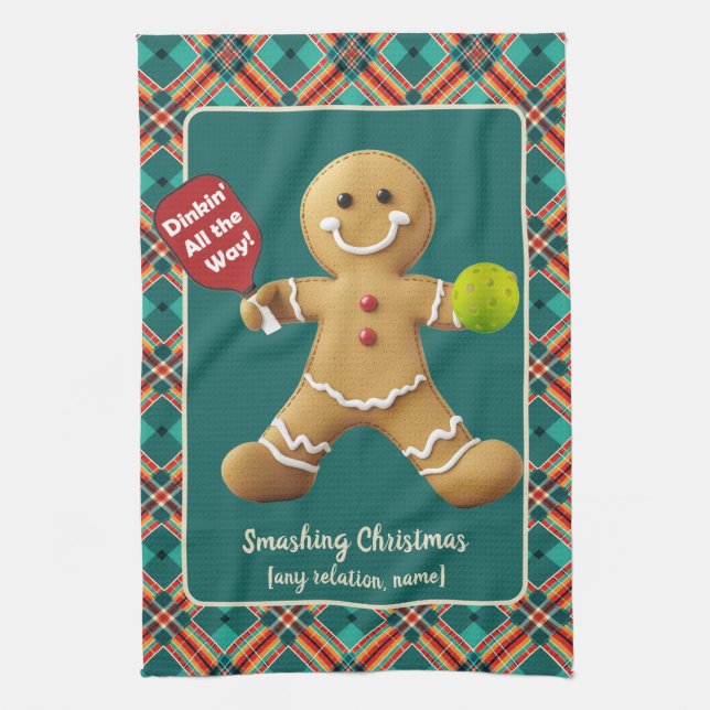 Pickleball Gingerbread Cheer Geschirrtuch (Vertikal)