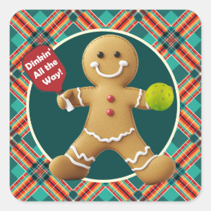 Pickleball Gingerbread Cheer Quadratischer Aufkleber