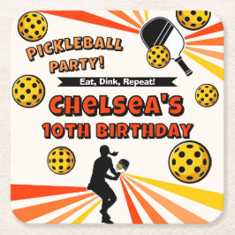 Pickleball Girls Geburtstagsparty Retro Player Rechteckiger Pappuntersetzer