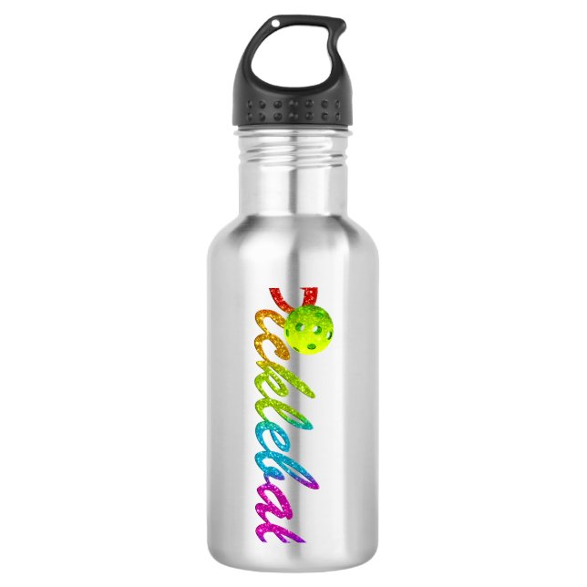 Pickleball Glitzer-Logo Edelstahlflasche (Vorderseite)
