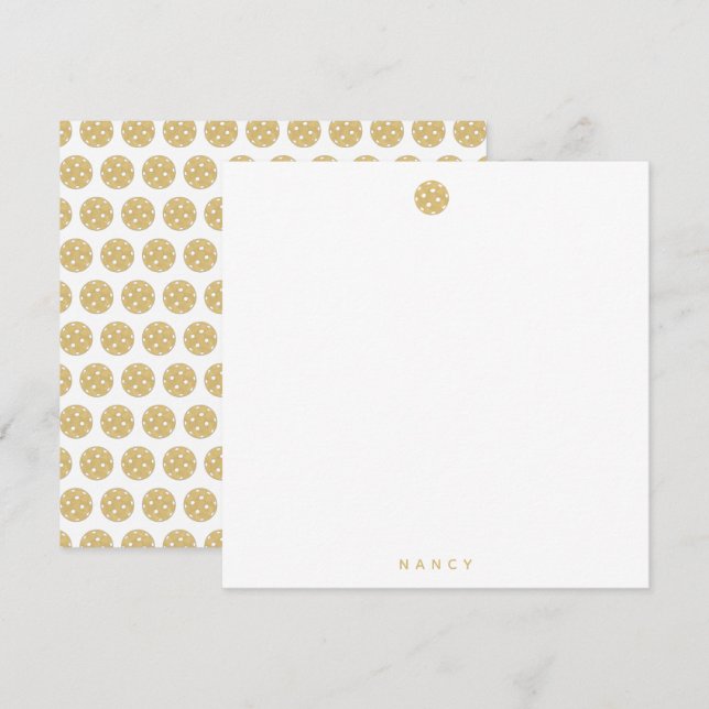 Pickleball Gold Chic Personalisiert Name Note Card Mitteilungskarte (Vorne/Hinten)