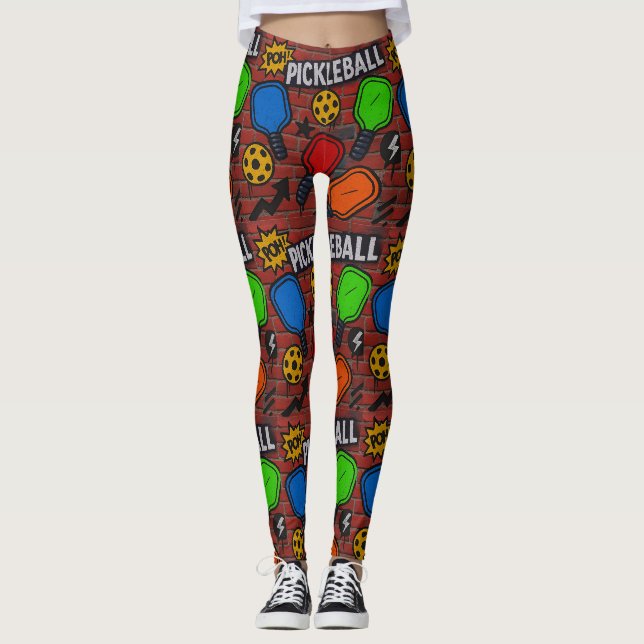 Pickleball Graffiti Art Burst Leggings (Vorderseite)