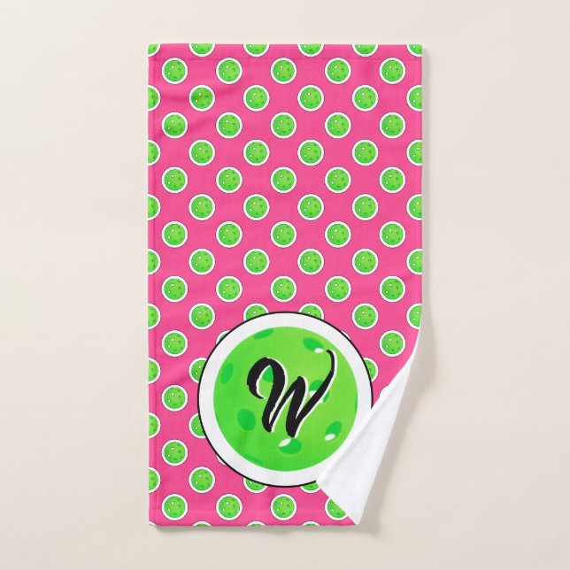 Pickleball Green Pickleballs Polka Dots Hot Pink Handtuch (Handtuch)