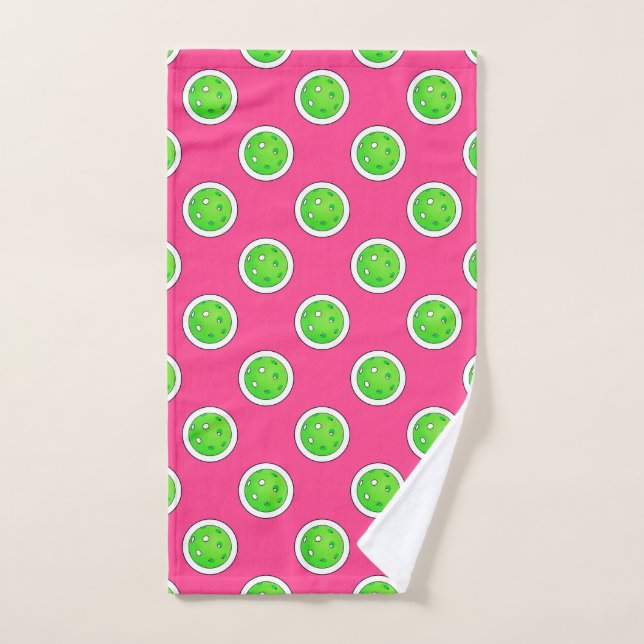 Pickleball Green Pickleballs Polka Dots Hot Pink Handtuch (Handtuch)