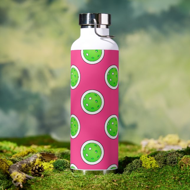 Pickleball Green Pickleballs Polka Dots Hot Pink Trinkflasche (Außenbereich)