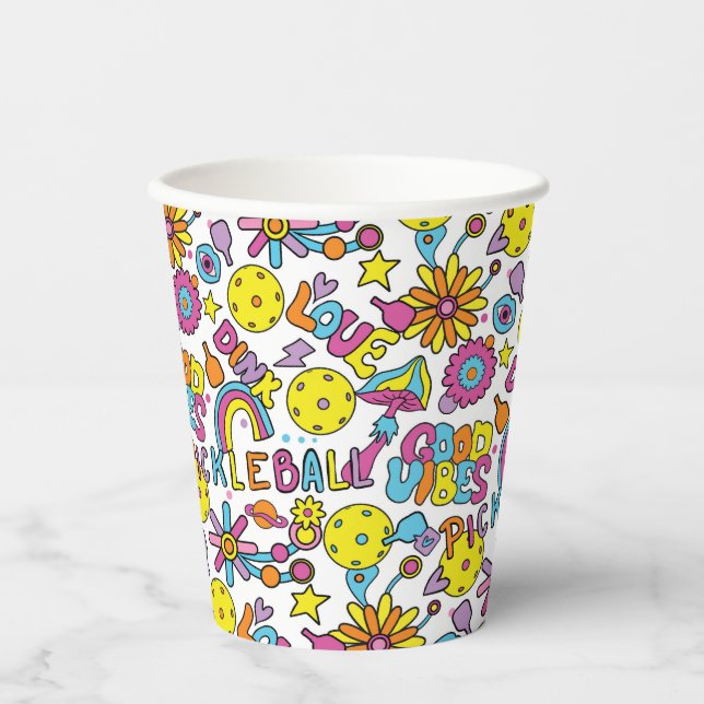 Pickleball Groovy, Retro 90er, Becher mit weißem P (Vorderseite)