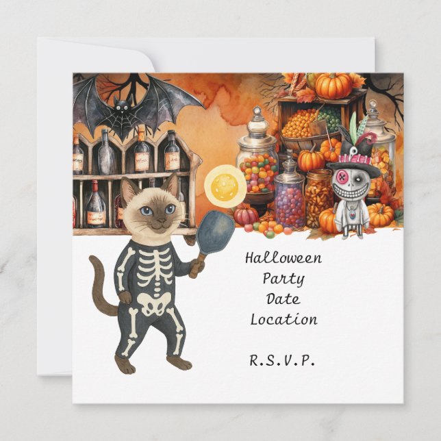Pickleball-Halloween-Party für Katzenliebhaber Einladung (Vorderseite)