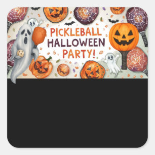 Pickleball-Halloween-Party mit Paddel und Ball Quadratischer Aufkleber