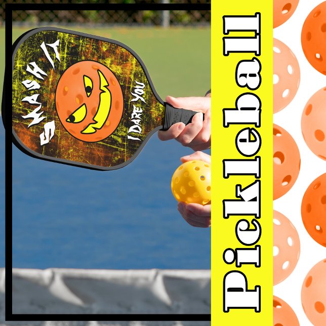 Pickleball Halloween Pumpkin Zerschlagt es Schläger (Pickleball Smash It I Dare You Grunge Orange Ball Pickleball Paddle)