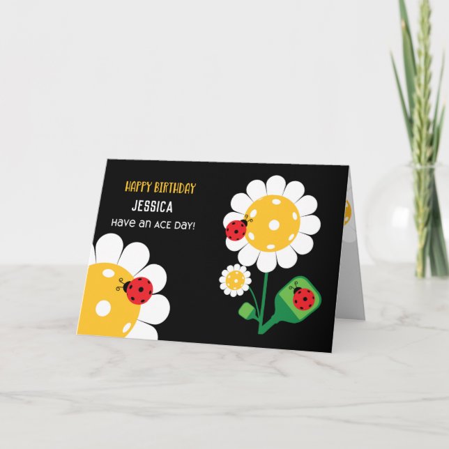 Pickleball Happy Birthday Black Customizable Card Karte (Vorderseite)