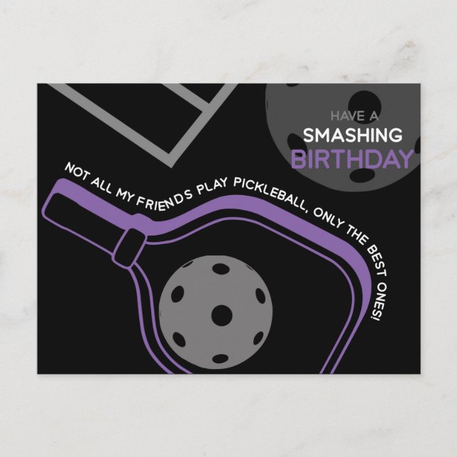 Pickleball Happy Birthday Black Customizable Card Postkarte (Vorderseite)