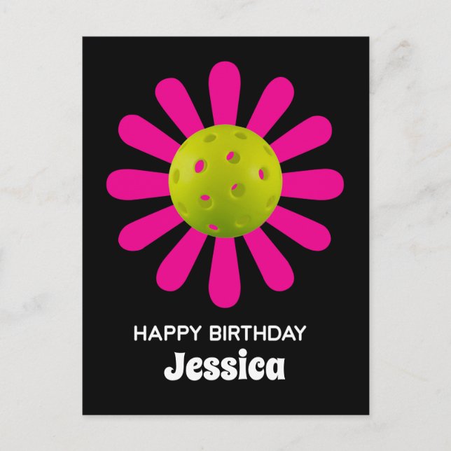 Pickleball Happy Birthday Niedlich Black Customiza Postkarte (Vorderseite)