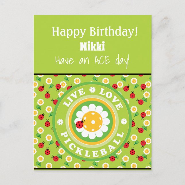 Pickleball Happy Birthday Niedliche benutzerdefini Postkarte (Vorderseite)