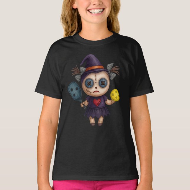 Pickleball Happy Halloween für Spieler mit Geist T-Shirt (Vorderseite)