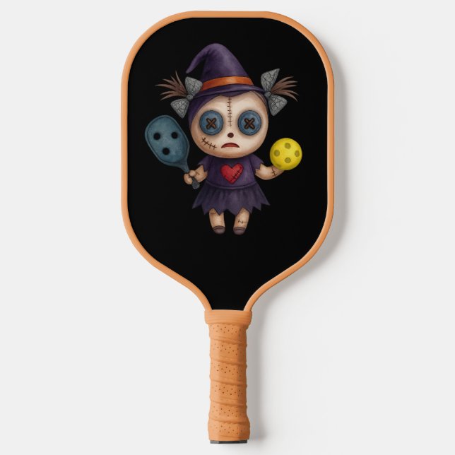 Pickleball Happy Halloween mit Ball überall Pickleball Schläger (Vorderseite)