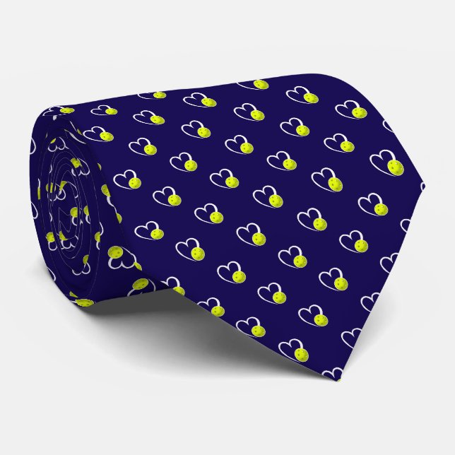 Pickleball Heart Valentine Liebe Yellow & Navy Blu Krawatte (Gerollt)