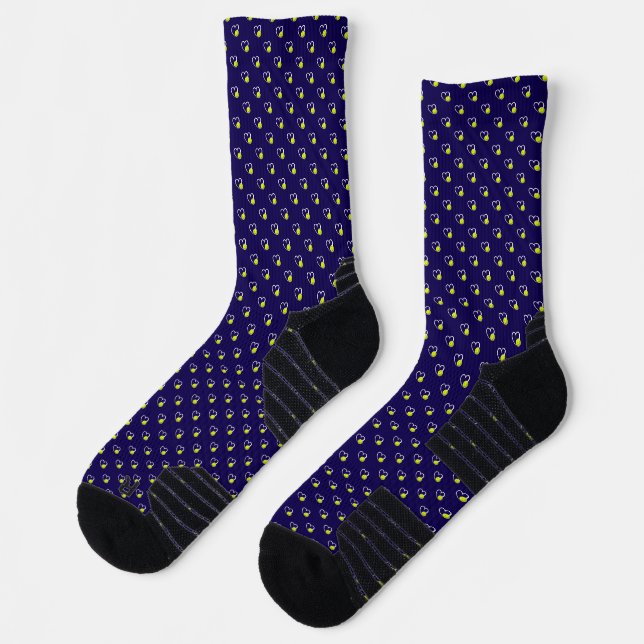 Pickleball Heart Valentine Liebe Yellow & Navy Blu Socken (Links)