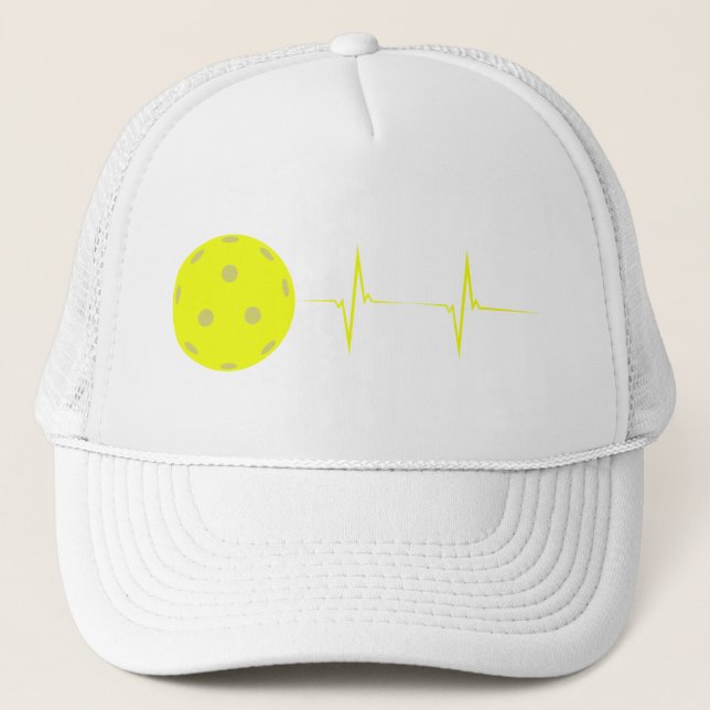 Pickleball Heartbeat Baseball Hat - Gelb Truckerkappe (Vorderseite)