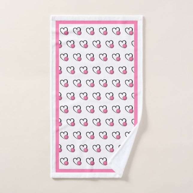 Pickleball Hearts Pink and White Handtuch (Handtuch)