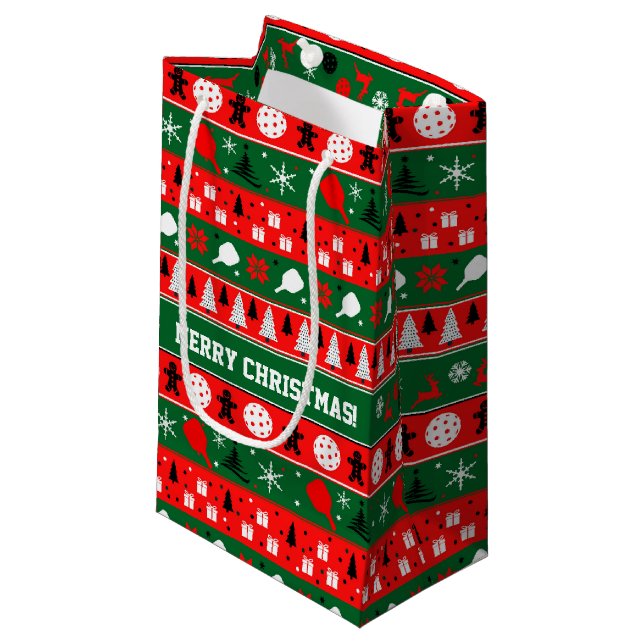Pickleball Holiday Cheer Kleine Geschenktüte (Vorderseite Schrägansicht)