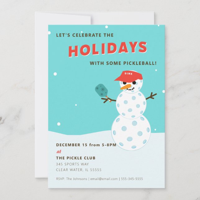 Pickleball Holiday Party Humurer Snowman Einladung (Vorderseite)