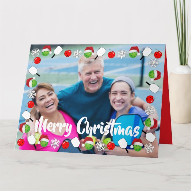 Pickleball Holiday Photo Frame Merry Christmas Karte (Vorderseite)