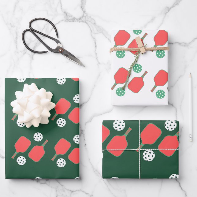 Pickleball Holiday Wrapping Paper Geschenkpapier Set (Vorderseite)