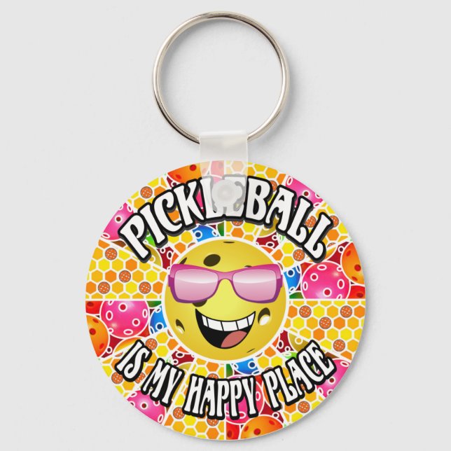 Pickleball ist mein glücklicher Ort - farbenfrohe  Schlüsselanhänger (Vorderseite)