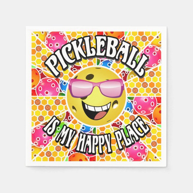 Pickleball ist mein glücklicher Ort - farbenfrohe  Serviette (Vorderseite)