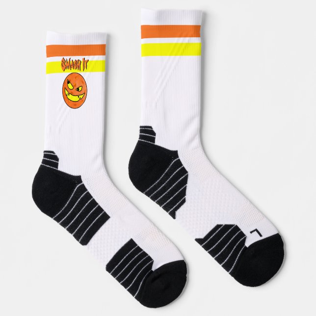 Pickleball Jack O'Lantern Zerschmettere es Hallowe Socken (Rechts)