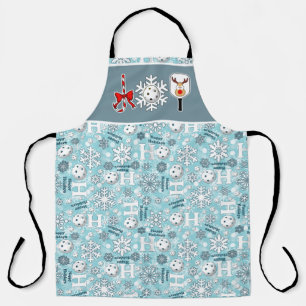 Pickleball Joy Christmas Blue White Rentier Schürze