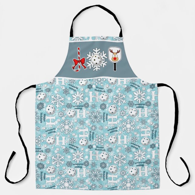 Pickleball Joy Christmas Blue White Rentier Schürze (Vorderseite)