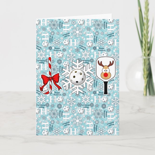 Pickleball Joy Christmas Ho Ho Ho Ho Snowballs Blu Karte (Vorderseite)