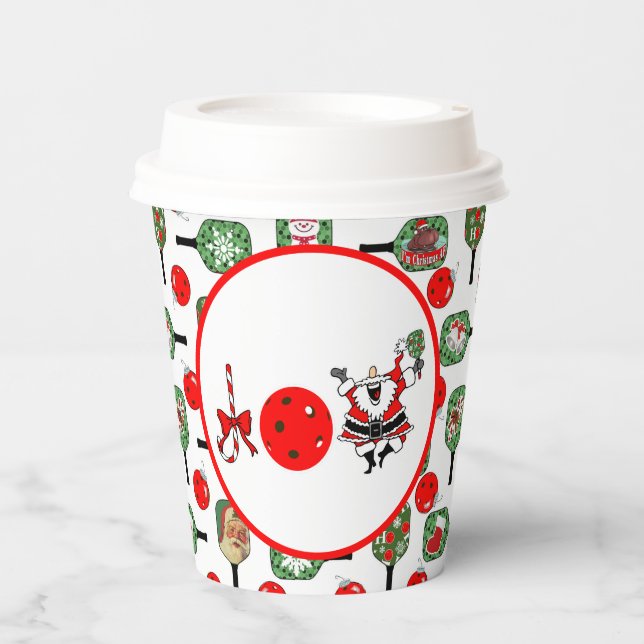 Pickleball Joy Christmas Party Red Green Paddles Pappbecher (Vorderseite)