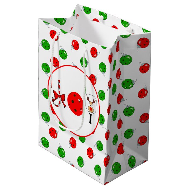 Pickleball Joy Christmas Party Rote Grüne Ornament Mittlere Geschenktüte (Vorderseite Schrägansicht)