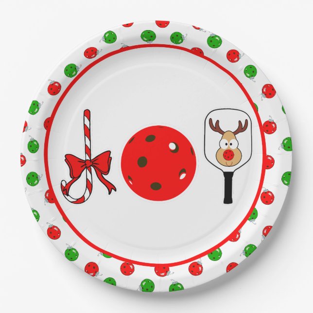 Pickleball Joy Christmas Party Rote Grüne Ornament Pappteller (Vorderseite)