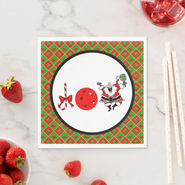 Pickleball Joy Christmas Party Rote Grüne Ornament Serviette (Beispiel)