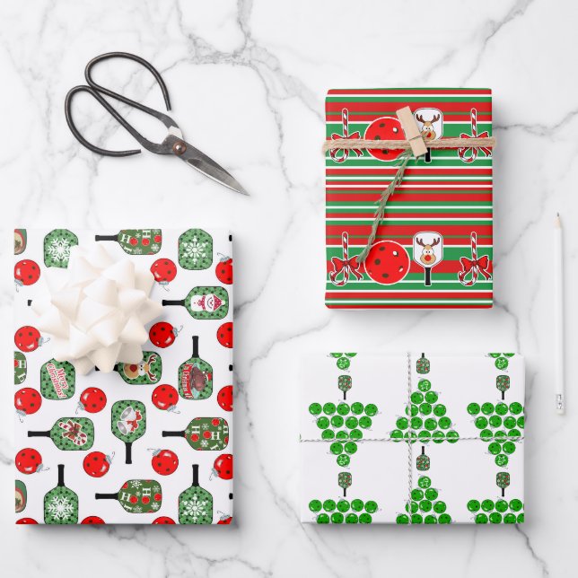 Pickleball Joy Weihnachtsschmuck Red Green Geschenkpapier Set (Vorderseite)