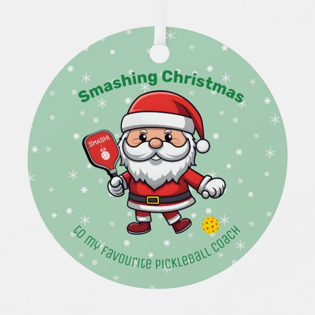 Pickleball Joyeux ornement métal de Noël (Recto)
