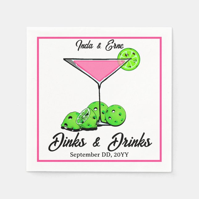 Pickleball-Junggesellinnenabschied Dinks & Drinks  Serviette (Vorderseite)