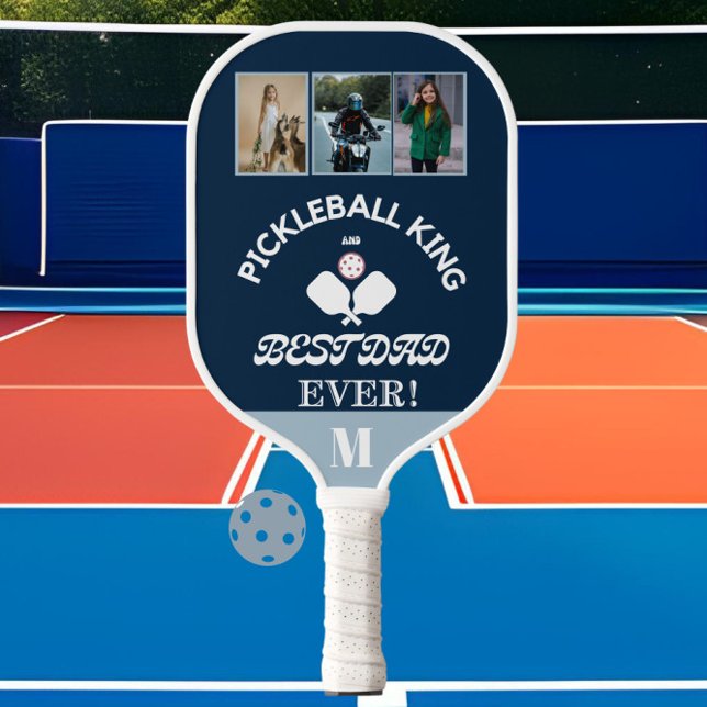 Pickleball King und Best Vater je 3 Foto Grid Pickleball Schläger (Von Creator hochgeladen)