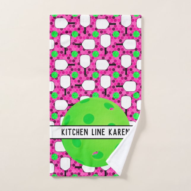 Pickleball Kitchen Line personalize Magenta Green Handtuch (Handtuch)