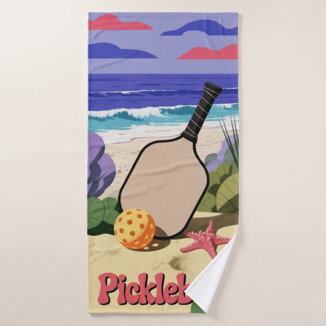 Pickleball-Küste Paddle-Szene mit Starfish Badehandtuch (Badehandtuch)