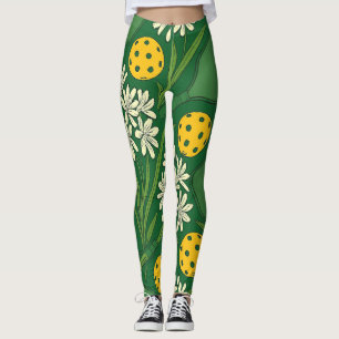 Pickleball Leggings Floraux Avec Ballons Stylisés