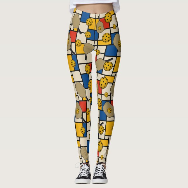 Pickleball Leggings Piet Mondrian Muster (Vorderseite)
